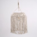 GloboStar® ALGERIA 36202 Boho - Μακραμέ - Macrame Κρεμαστό Φωτιστικό Οροφής Μονόφωτο 1 x E27 Πλεκτό Χειροποίητο Μπεζ Υφασμάτινο με Σχοινί Φ40 x Υ50cm