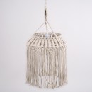 GloboStar® ALGERIA 36202 Boho - Μακραμέ - Macrame Κρεμαστό Φωτιστικό Οροφής Μονόφωτο 1 x E27 Πλεκτό Χειροποίητο Μπεζ Υφασμάτινο με Σχοινί Φ40 x Υ50cm