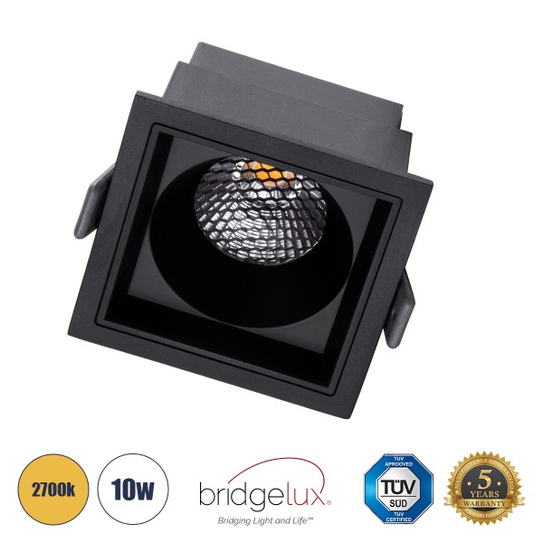 GloboStar® PLUTO-M 60275 Χωνευτό LED Spot Downlight TrimLess Μ8.4xΠ8.4cm 10W 1250lm 38° AC 220-240V IP20 Μ8.4 x Π8.4 x Υ5.9cm - Τετράγωνο - Μαύρο & Anti-Glare HoneyComb - Θερμό Λευκό 2700K - Bridgelux COB - 5 Years Warranty