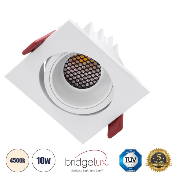 GloboStar® LEO-SQ 60290 Χωνευτό LED Spot Downlight TrimLess Μ8.5xΠ8.5cm 10W 1300lm 38° AC 220-240V IP20 Μ8.5 x Π8.5 x Υ6.6cm - Τετράγωνο - Κινούμενο - Λευκό & Anti-Glare HoneyComb - Φυσικό Λευκό 4500K - Bridgelux COB - 5 Years Warranty