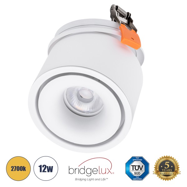 GloboStar® OMEGA-R 60295 Χωνευτό LED Spot Downlight TrimLess Φ10cm 12W 1500lm 36° AC 220-240V IP20 Φ10 x Υ8.2cm - Στρόγγυλο - Λευκό - Θερμό Λευκό 2700K - Bridgelux COB - 5 Years Warranty