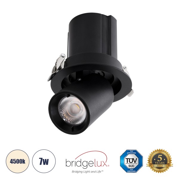 GloboStar® VIRGO-S 60304 Χωνευτό LED Spot Downlight TrimLess Φ9cm 7W 910lm 36° AC 220-240V IP20 Φ9cm x Υ9cm - Στρόγγυλο - Μαύρο - Φυσικό Λευκό 4500K - Bridgelux COB - 5 Years Warranty