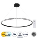 GloboStar® DIAMOND 61134 Κρεμαστό Φωτιστικό Δαχτυλίδι-Κύκλος LED CCT 75W 8743lm 360° AC 220-240V - Εναλλαγή Φωτισμού μέσω Τηλεχειριστηρίου All In One Ψυχρό 6000k+Φυσικό 4500k+Θερμό 2700k Dimmable Φ100cm - Μαύρο - 3 Years Warranty