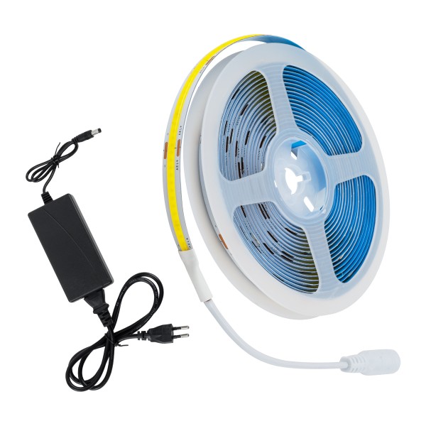 GloboStar® 70416 Σετ Ταινία COB LED 5m 48W/5m 308LED/m 816lm/m 120° DC 12V IP20 με Τροφοδοτικό Φυσικό Λευκό 4500K