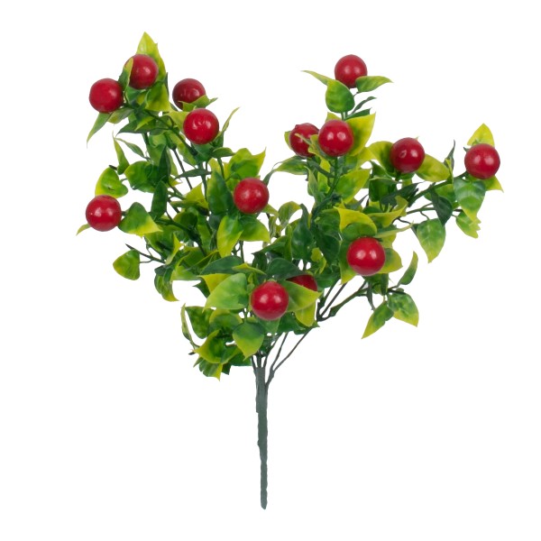 GloboStar® BUTCHERS BROOM 78268 Τεχνητό Φυτό Ρούσκος - Μπουκέτο Διακοσμητικών Φυτών - Κλαδιών με Φύλλωμα Πράσινο - Κόκκινο - Κίτρινο Υ30cm