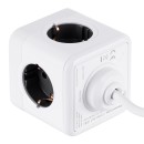 GloboStar® TRAVEL PowerCube PRO Certified 79639 Πολύπριζο 6 Θέσεων με 1.5m Kαλώδιο - 4 Πρίζες Ασφαλείας Childproof EU Schuko AC 220-240V & 2 Πρίζες USB Max 2.1A/DC 5V Μ7.5 x Π7.5 x Υ7.5 - Λευκό με Γκρι - Max Load 3680W/16A