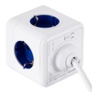 GloboStar® TRAVEL PowerCube PRO Certified 79643 Πολύπριζο 6 Θέσεων με 1.5m Kαλώδιο - 4 Πρίζες Ασφαλείας Childproof EU Schuko AC 220-240V & 2 Πρίζες USB Max 2.1A/DC 5V Μ7.5 x Π7.5 x Υ7.5 - Λευκό με Μπλε - Max Load 3680W/16A