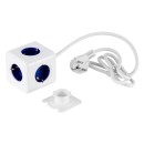 GloboStar® TRAVEL PowerCube PRO Certified 79646 Πολύπριζο 5 Θέσεων με 1.5m Kαλώδιο - 5 Πρίζες Ασφαλείας Childproof EU Schuko AC 220-240V Μ7.5 x Π11.5 x Υ7.5 - Λευκό με Μπλε - Max Load 3680W/16A