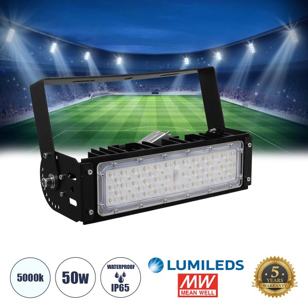 GloboStar® GOLIATH 90100-1 LED Προβολέας Γηπέδου - Φωτιστικό Tunnel 50W 8000LM 75°*135° AC 100-277V IP65 Μ32 x Π12 x Υ9cm Ψυχρό Λευκό 5000K - MeanWell Driver & LumiLEDs Chip - 5 Χρόνια Εγγύηση