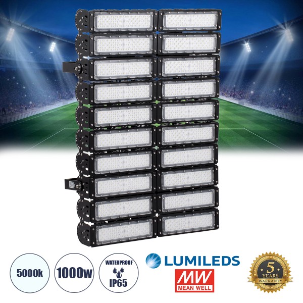 GloboStar® GOLIATH 90105 LED Προβολέας Γηπέδου - Φωτιστικό Tunnel 1000W 160000LM 75°*135° AC 100-277V Αδιάβροχο IP65 Μ62 x Π22 x Υ90cm Ψυχρό Λευκό 5000K - MeanWell Driver & LumiLEDs Chip - 5 Χρόνια Εγγύηση