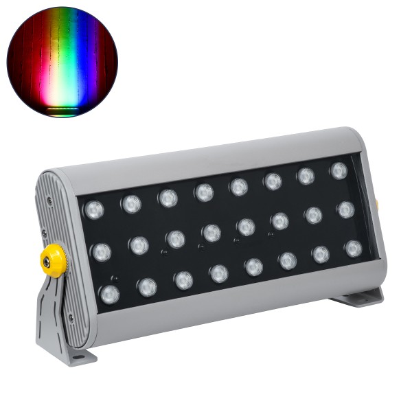 GloboStar® FLOOD-HENA 90643 Προβολέας Wall Washer για Φωτισμό Κτιρίων LED 48W 4800lm 30° DC 24V Αδιάβροχο IP65 Μ39 x Π6 x Υ17cm Πολύχρωμο RGB DMX512 - Ασημί - 3 Years Warranty