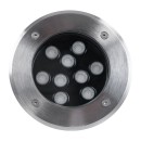 GloboStar® UNDERGROUND-TINA 90664 Χωνευτό Φωτιστικό Σποτ Δαπέδου LED 9W 990lm 30° DC 24V Αδιάβροχο IP65 Φ16 x Υ9cm Θερμό Λευκό 2700K - Ανοξείδωτο Ατσάλι - 3 Χρόνια Εγγύηση