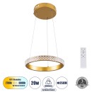 GloboStar® DIAMOND 61127 Κρεμαστό Φωτιστικό Δαχτυλίδι-Κύκλος LED CCT 20W 2356lm 360° AC 220-240V - Εναλλαγή Φωτισμού μέσω Τηλεχειριστηρίου All In One Ψυχρό 6000k+Φυσικό 4500k+Θερμό 2700k Dimmable Φ25cm - Χρυσό Βούρτσας - 3 Years Warranty