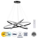 GloboStar® DIAMOND TRIO 61140-DECO Κρεμαστό Φωτιστικό Δαχτυλίδι-Κύκλος LED CCT 150W 18379lm 360° AC 220-240V - Εναλλαγή Φωτισμού μέσω Τηλεχειριστηρίου All In One Ψυχρό 6000k+Φυσικό 4500k+Θερμό 2700k Dimmable Φ60+80+100cm - Μαύρο - 3 Years Warranty