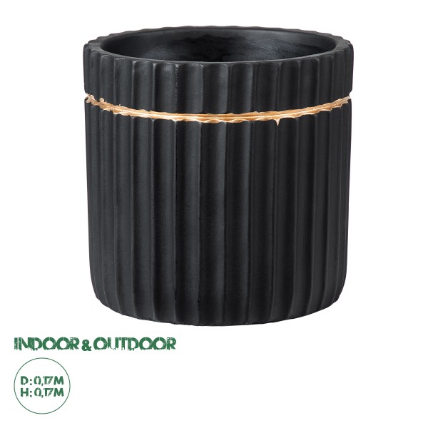 GloboStar® Artificial Garden KOS 20457 Πήλινο Κεραμικό Κασπώ Γλάστρα - Flower Pot Μαύρο με Χρυσό Φ17cm x Υ17cm