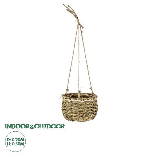 GloboStar® Artificial Garden POROS 20489 Κρεμαστό Πλεκτό Καλάθι - Κασπώ Γλάστρα - Flower Pot Μπεζ Φ20cm x Υ50cm