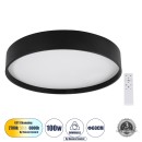 GloboStar® NARNIA 61259 Πλαφονιέρα Οροφής LED CCT 100W 11500lm 120° AC 220-240V - Εναλλαγή Φωτισμού μέσω Τηλεχειριστηρίου All In One Ψυχρό 6000k+Φυσικό 4500k+Θερμό 2700k Dimmable Φ60 x Υ10cm - Μαύρο - 3 Years Warranty