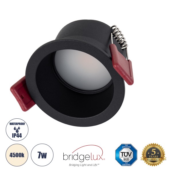 GloboStar® IP 60342 Χωνευτό LED Spot Downlight TrimLess Μπάνιου & WC Φ6.6cm 7W 750lm 45° AC 220-240V IP44 Φ6.6 x Υ5.3cm - Στρόγγυλο - Μαύρο - Φυσικό Λευκό 4500K - Bridgelux COB - TÜV Certified Driver - 5 Years Warranty