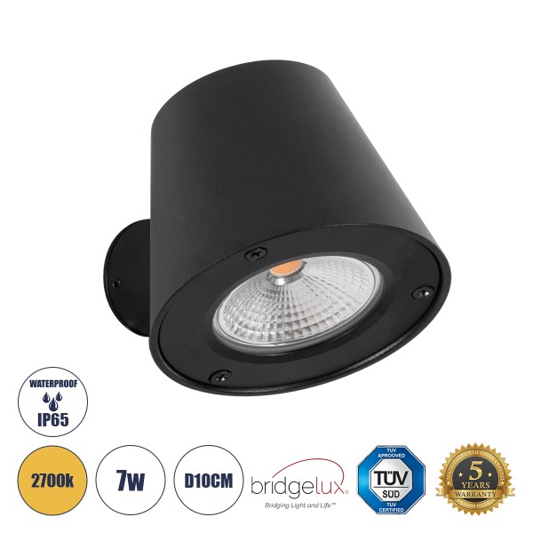 GloboStar® GARDENIA 60799 Φωτιστικό Τοίχου - Απλίκα Αρχιτεκτονικού Φωτισμού Εσωτερικού/Εξωτερικού Χώρου Up or Down LED 7W 700lm 60° AC220-240V Αδιάβροχο IP65 - Σώμα Αλουμινίου & Tempered Glass - Μ9.5 x Π13 x Υ7.7cm - Θερμό Λευκό 2700K - Μαύρο - Bridgelux 