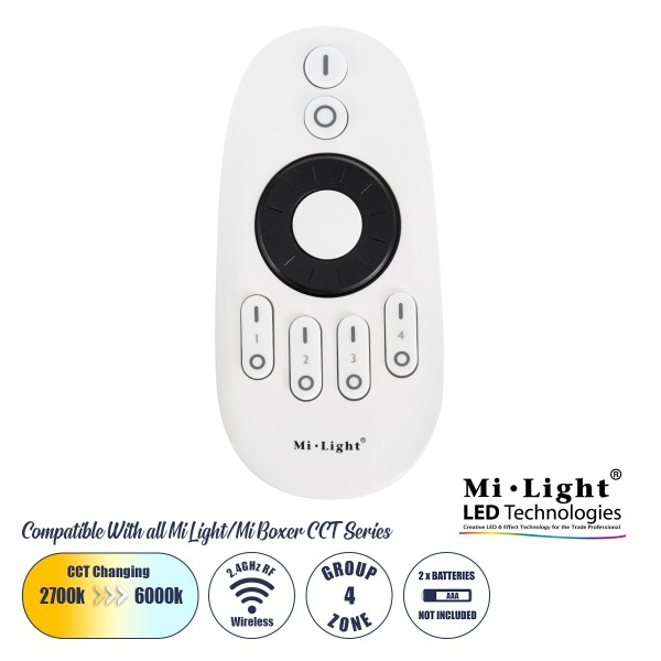 GloboStar® 71402 FUT006 Mi-Light Ασύρματο Χειριστήριο RF 2.4Ghz 4 Group για όλα τα Μονόχρωμα & CCT Mi-BOXER Controller DC 3V 2 x AAA - IP20 Λευκό Μ10.8 x Π5.4 x Υ2cm - 5 Years Warranty