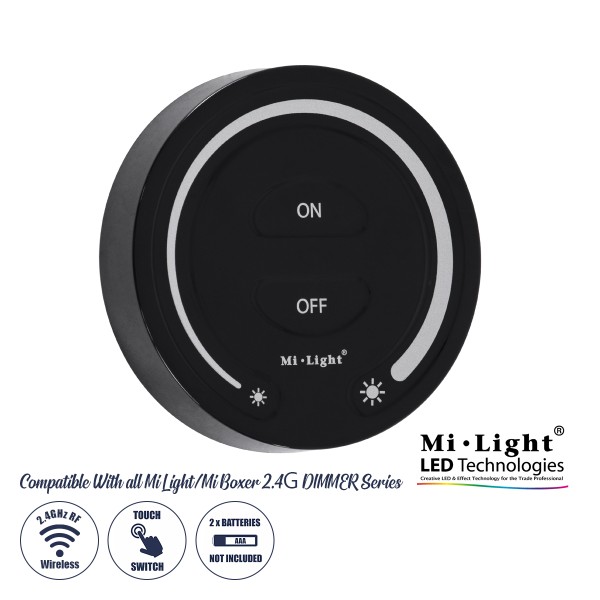 GloboStar® 71403 FUT087-B Mi-Light Ασύρματο Χειριστήριο Αφής RF 2.4Ghz για όλα τα Μονόχρωμα Mi-BOXER Controller DC 3V 2 x AAA - IP20 Μαύρο Φ8 x Υ1.8cm - 5 Years Warranty