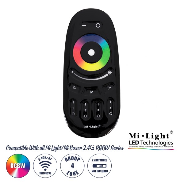 GloboStar® 71410 FUT096-B Mi-Light Ασύρματο Χειριστήριο Αφής RF 2.4Ghz 4 Group για όλα τα RGBW Mi-BOXER Controller DC 3V 2 x AAA - IP20 Μαύρο Μ12 x Π5.4 x Υ2cm - 5 Years Warranty