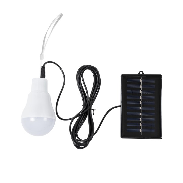 GloboStar® SOLAR-BULB 71502 Αυτόνομη Ηλιακή Κρεμαστή Λάμπα LED A60 Γλόμπος 10W 250lm 260° με Φωτοβολταικό Panel 5V 4W & Επαναφορτιζόμενη Μπαταρία Li-ion 3.2V 600mAh - IP54 - Ψυχρό Λευκό 6000K - Φ6 x Υ10cm - 2 Years Warranty