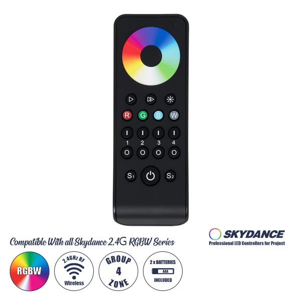 GloboStar® 71563 RS4 SKYDANCE Ασύρματο Χειριστήριο Αφής RF 2.4Ghz 4 Group για όλα τα RGB/RGBW SKYDANCE Controller DC 3V 2 x AAA - IP20 Μαύρο Μ14 x Π5 x Υ1.9cm - 5 Years Warranty