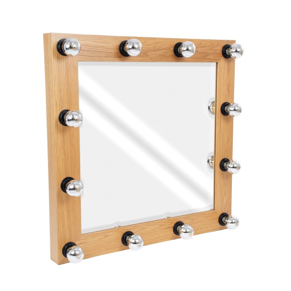 GloboStar® MAKEUP MIRROR-80x80-1 Μοντέρνος Καθρέπτης Μακιγιάζ με Πλαίσιο Φυσικού Ξύλου με Διακόπτη On/Off 12 x E27 AC220-240V - Μ80 x Π7 x Υ80cm - Μπεζ Δρυς