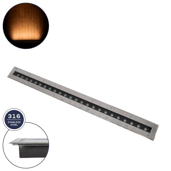 GloboStar® UNDERGROUND-REMVI 90194-Y Χωνευτό Φωτιστικό Wall Washer Δαπέδου LED 18W 1440lm 10° DC 24V Αδιάβροχο IP68 L100 x W9 x H7.2cm Αρχιτεκτονικό Πορτοκαλί 2200K - Ανοξείδωτο Ατσάλι - 3 Years Warranty