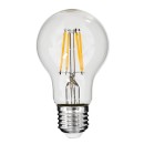 GloboStar® 99006 Λάμπα LED Long Filament E27 A60 Γλόμπος 6W 600lm 360° AC 220-240V IP20 Φ6 x Υ10.5cm Θερμό Λευκό 2700K με Διάφανο Γυαλί - Dimmable - 3 Χρόνια Εγγύηση