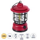 GloboStar® 85694 Αυτόνομο Επαναφορτιζόμενο Φανάρι Camping LED 5W USB 2.0 με Επαναφορτιζόμενη Μπαταρία 1 x 18650 2000mAh Li-ion - IP20 - Dimmable - Κόκκινο με Διάφανο Γυαλί - Θερμό Λευκό 3000K Φ12 x Υ17cm