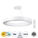 GloboStar® RA 61197 Κρεμαστό Φωτιστικό Δαχτυλίδι-Κύκλος LED CCT 75W 8250lm 120° AC 220-240V - Εναλλαγή Φωτισμού μέσω Τηλεχειριστηρίου All In One Ψυχρό 6000k+Φυσικό 4500k+Θερμό 2700k Dimmable Φ80cm - Λευκό - 3 Years Warranty