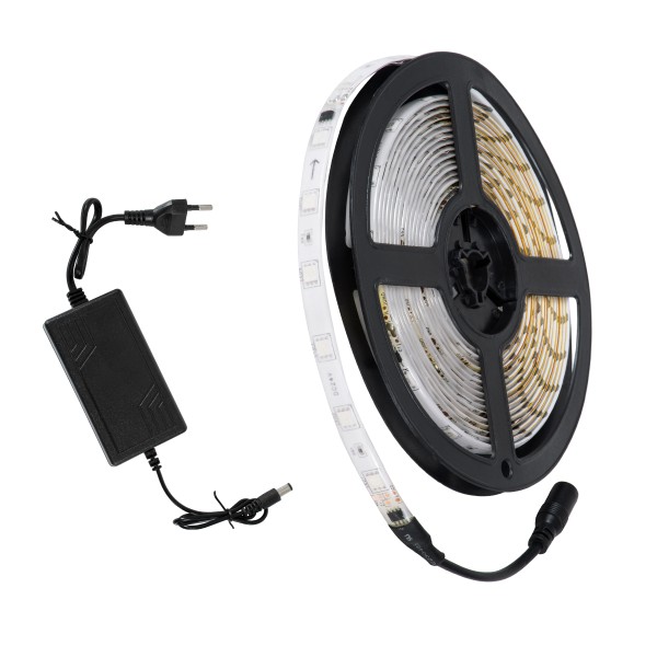 GloboStar® S-120001 Σετ Ταινία LED Digital Magic Strip IC3 5m 36W/5m 12V 30LED/m 5050 SMD 600lm/m 120° Αδιάβροχη IP65 με Ενσωματωμένα Προγράμματα Λειτουργίας και Τροφοδοτικό Κόκκινο