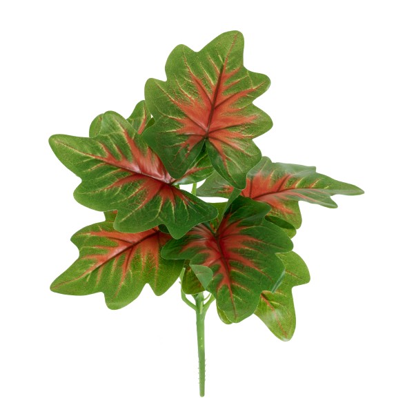 GloboStar® CALADIUM S-78271 Τεχνητό Φυτό Καλάδιο - Μπουκέτο Διακοσμητικών Φυτών - Κλαδιών με Φύλλωμα Πράσινο - Κόκκινο - Κίτρινο Υ28cm