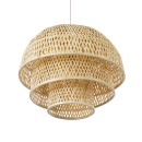 GloboStar® HIROKA 01836 Boho Κρεμαστό Φωτιστικό Οροφής Μονόφωτο 1 x E27 AC220-240V IP20 - Φ60 x Υ50cm - Μπεζ Ξύλινο Μπαμπού Πλέγμα - 5 Χρόνια Εγγύηση