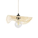 GloboStar® MELEMELE 01839 Boho Κρεμαστό Φωτιστικό Οροφής Μονόφωτο 1 x E27 AC220-240V IP20 - Φ35 x Υ4cm - Μπεζ Ξύλινο Μπαμπού Πλέγμα - 5 Χρόνια Εγγύηση