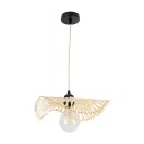 GloboStar® MELEMELE 01839 Boho Κρεμαστό Φωτιστικό Οροφής Μονόφωτο 1 x E27 AC220-240V IP20 - Φ35 x Υ4cm - Μπεζ Ξύλινο Μπαμπού Πλέγμα - 5 Χρόνια Εγγύηση