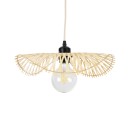 GloboStar® MELEMELE 01839 Boho Κρεμαστό Φωτιστικό Οροφής Μονόφωτο 1 x E27 AC220-240V IP20 - Φ35 x Υ4cm - Μπεζ Ξύλινο Μπαμπού Πλέγμα - 5 Χρόνια Εγγύηση