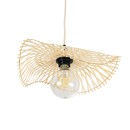 GloboStar® MELEMELE 01839 Boho Κρεμαστό Φωτιστικό Οροφής Μονόφωτο 1 x E27 AC220-240V IP20 - Φ35 x Υ4cm - Μπεζ Ξύλινο Μπαμπού Πλέγμα - 5 Χρόνια Εγγύηση