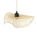 GloboStar® MELEMELE 01839 Boho Κρεμαστό Φωτιστικό Οροφής Μονόφωτο 1 x E27 AC220-240V IP20 - Φ35 x Υ4cm - Μπεζ Ξύλινο Μπαμπού Πλέγμα - 5 Χρόνια Εγγύηση