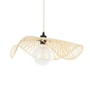 GloboStar® MELEMELE 01840 Boho Κρεμαστό Φωτιστικό Οροφής Μονόφωτο 1 x E27 AC220-240V IP20 - Φ50 x Υ7cm - Μπεζ Ξύλινο Μπαμπού Πλέγμα - 5 Χρόνια Εγγύηση