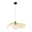 GloboStar® MELEMELE 01840 Boho Κρεμαστό Φωτιστικό Οροφής Μονόφωτο 1 x E27 AC220-240V IP20 - Φ50 x Υ7cm - Μπεζ Ξύλινο Μπαμπού Πλέγμα - 5 Χρόνια Εγγύηση