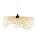 GloboStar® MELEMELE 01840 Boho Κρεμαστό Φωτιστικό Οροφής Μονόφωτο 1 x E27 AC220-240V IP20 - Φ50 x Υ7cm - Μπεζ Ξύλινο Μπαμπού Πλέγμα - 5 Χρόνια Εγγύηση