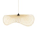 GloboStar® MELEMELE 01841 Boho Κρεμαστό Φωτιστικό Οροφής Μονόφωτο 1 x E27 AC220-240V IP20 - Φ75 x Υ10cm - Μπεζ Ξύλινο Μπαμπού Πλέγμα - 5 Χρόνια Εγγύηση