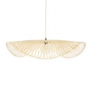 GloboStar® MELEMELE 01842 Boho Κρεμαστό Φωτιστικό Οροφής Μονόφωτο 1 x E27 AC220-240V IP20 - Φ100 x Υ12cm - Μπεζ Ξύλινο Μπαμπού Πλέγμα - 5 Χρόνια Εγγύηση