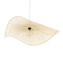 GloboStar® MELEMELE 01842 Boho Κρεμαστό Φωτιστικό Οροφής Μονόφωτο 1 x E27 AC220-240V IP20 - Φ100 x Υ12cm - Μπεζ Ξύλινο Μπαμπού Πλέγμα - 5 Χρόνια Εγγύηση