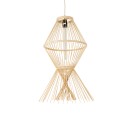 GloboStar® YOSHI 01928 Boho Κρεμαστό Φωτιστικό Οροφής Μονόφωτο 1 x E27 AC220-240V IP20 - Φ35 x Υ60cm - Μπεζ Ξύλινο Πλέγμα - 5 Χρόνια Εγγύηση