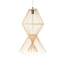 GloboStar® YOSHI 01928 Boho Κρεμαστό Φωτιστικό Οροφής Μονόφωτο 1 x E27 AC220-240V IP20 - Φ35 x Υ60cm - Μπεζ Ξύλινο Πλέγμα - 5 Χρόνια Εγγύηση