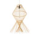 GloboStar® YOSHI 01928 Boho Κρεμαστό Φωτιστικό Οροφής Μονόφωτο 1 x E27 AC220-240V IP20 - Φ35 x Υ60cm - Μπεζ Ξύλινο Πλέγμα - 5 Χρόνια Εγγύηση